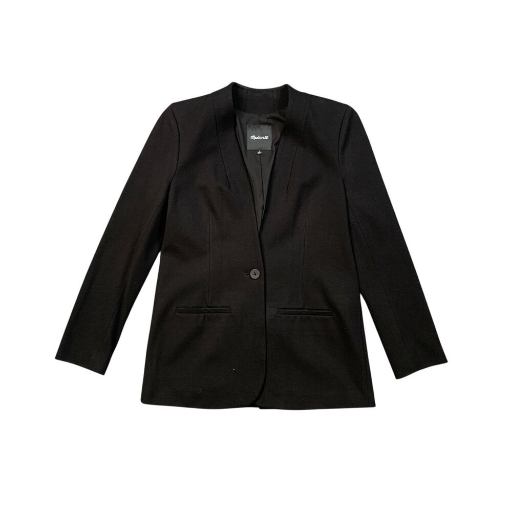 Madewell Blazer Women 6 Black Tribune Collarless One Button Stretch Front Pocket